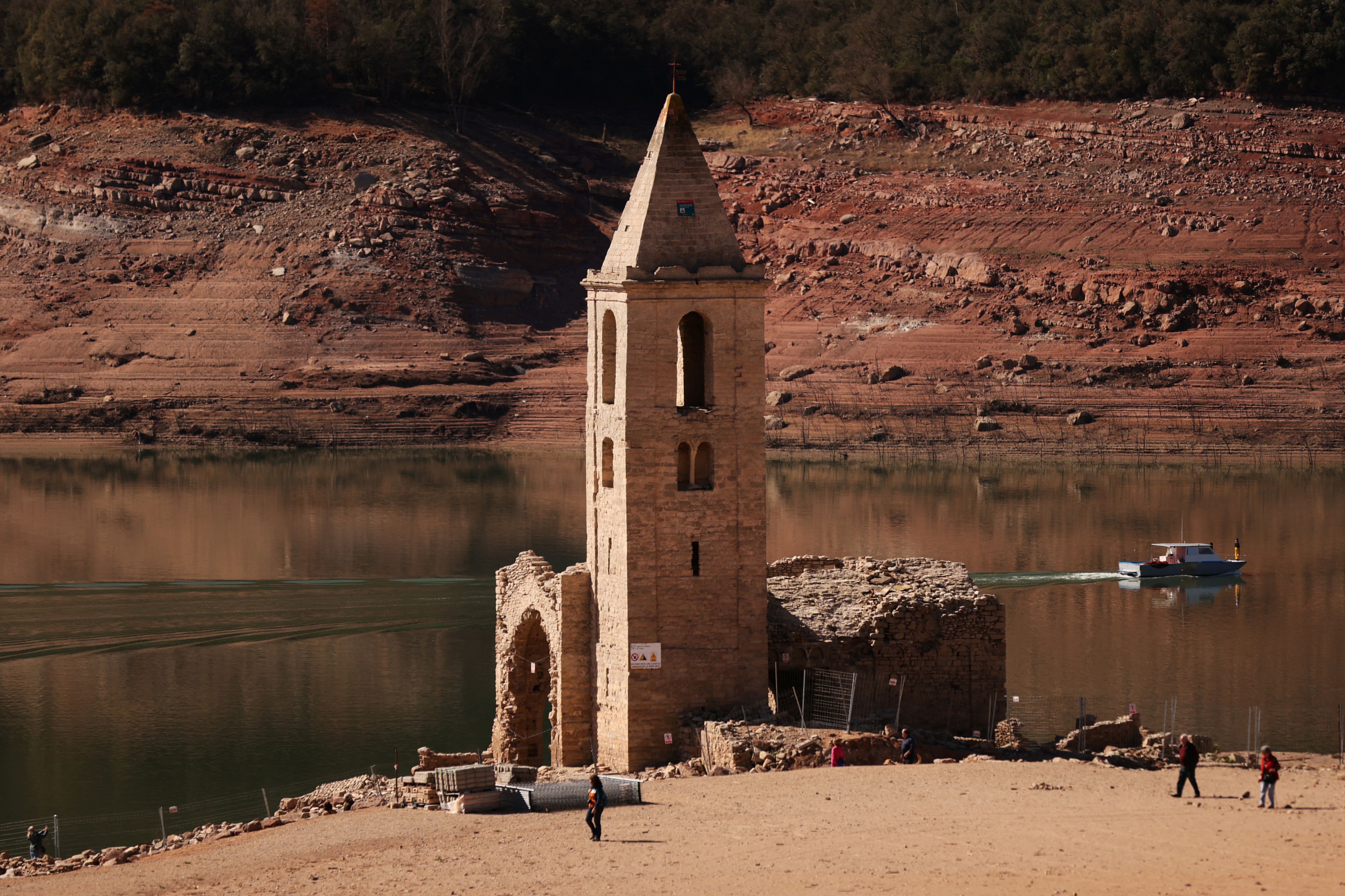Church tower re-emerges from parched reservoir in drought-hit Spain