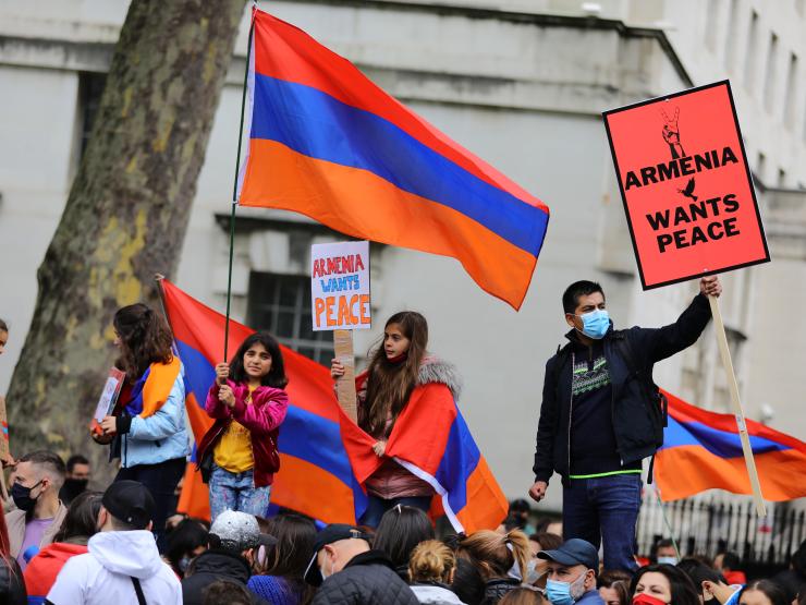 Pro Armenian protesters in Whitehall London PA Aaron Chown.jpg