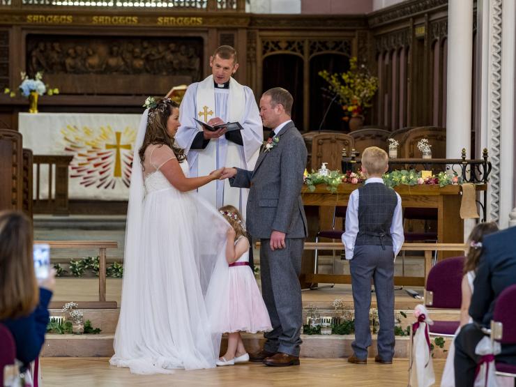 David D'Arcy and Hayley Collins St Anne's Church Aigburth wedding bride groom PA Peter Byrne.jpg