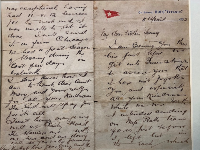 Drowned pastor's letter from the Titanic could sell for over £50,000