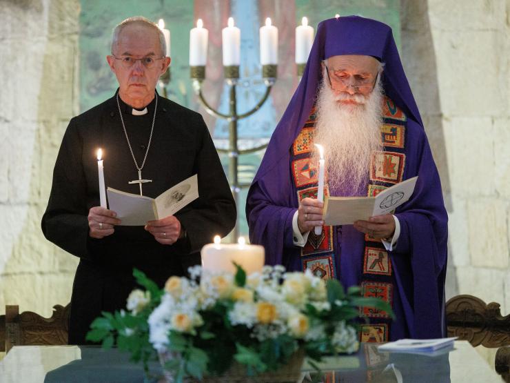 The Most Revd and Rt Hon Justin Welby, Archbishop of Canterbury and Malkhaz Songulashvili, Metropolitan Bishop of Tbilisi, take part in a short cross-faith service of welcome at The Peace Cathed.jpg